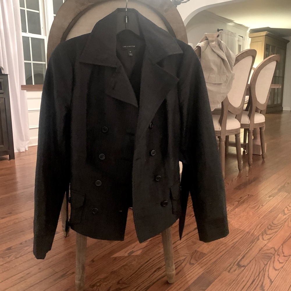 Black jacket with double buttons and belt